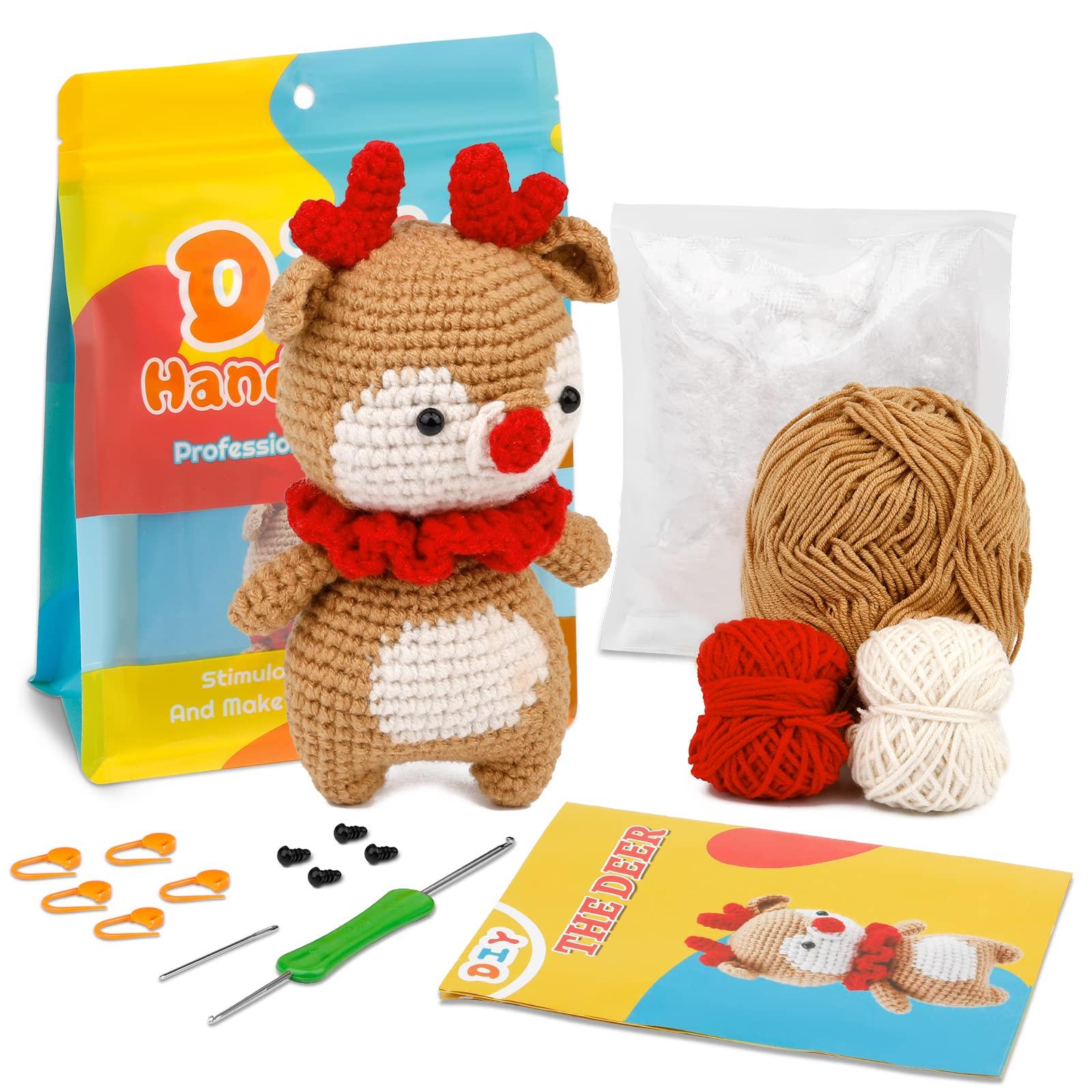 Christmas Crochet Kit for Beginners, Christmas Deer Beginner Crochet Kit  for Adults, Crochet Kits, Knitting Kit with Step-by-Step Video Tutorials