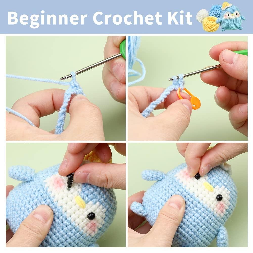 UzecPk Beginners Crochet Kit, Cute Penguin Crochet Kit for Beginers and  Experts, All in One Crochet Knitting Kit (Grey and Purple) 